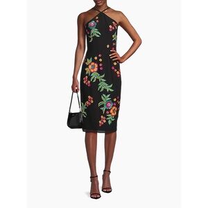 Liv Foster‎ Floral Sequin Halter Midi-Dress Black 4